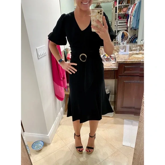 Shoshanna Esmeralda Puff-Sleeve Crepe Dress in Jet Black sz 2 NWT - Picture 2 of 16